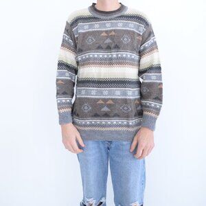 VTG Marks & Spencer By St Michael Blue Taupe Geometric Shape Crewneck Sweater M